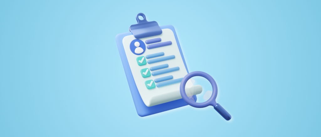 Illustrated banner for The Official’s Resume Lab showing a stylised resume checklist on a clipboard with checkmarks and a magnifying glass, set on a light blue background, representing resume review and refinement.