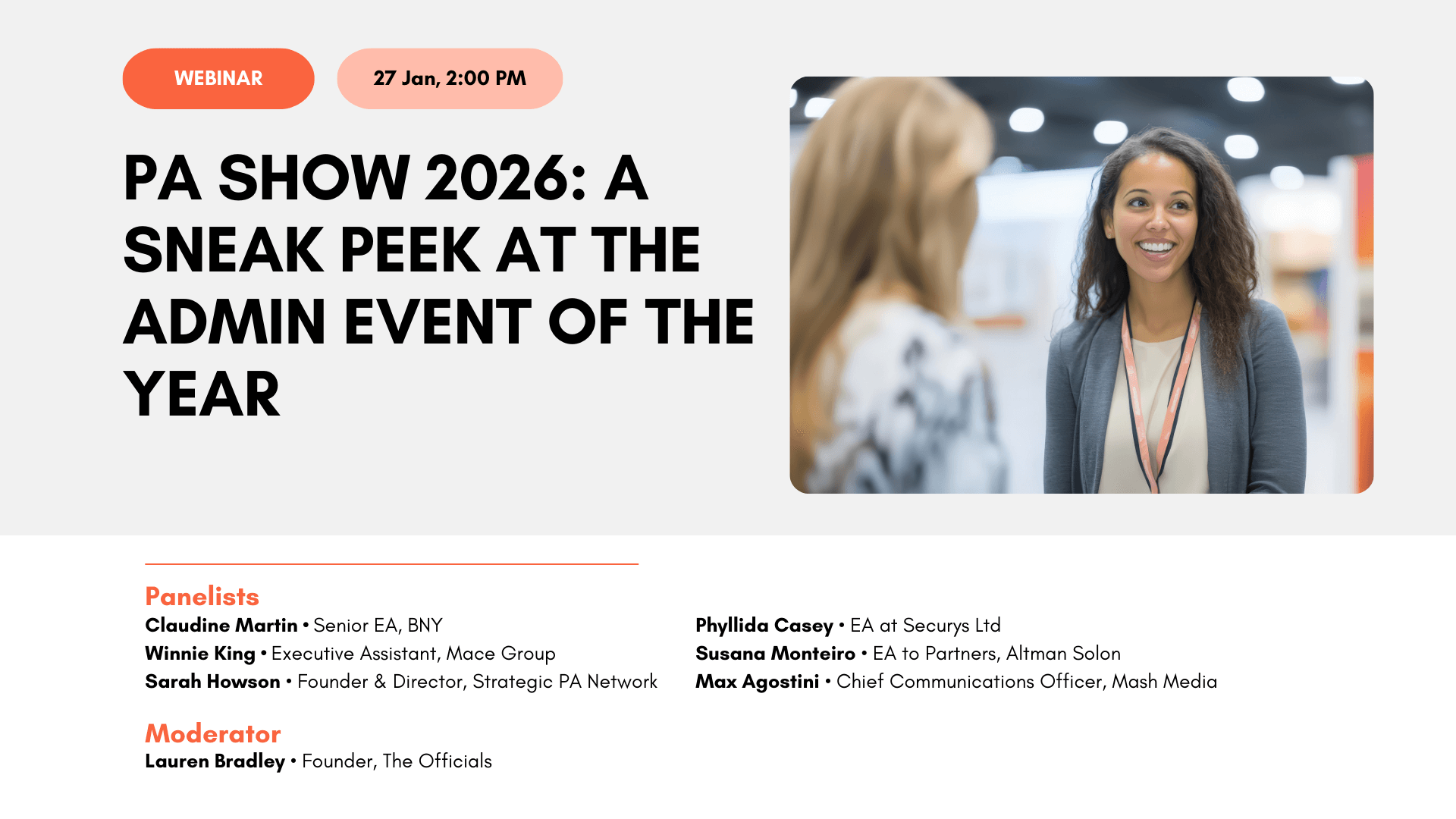 Smiling female assistant networking at PA Show event