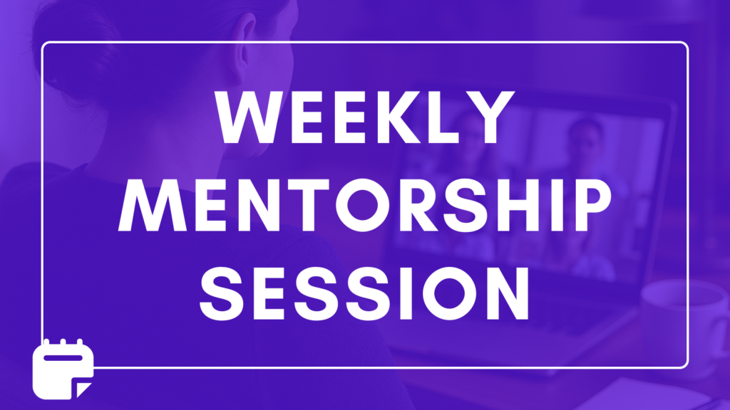 An assistant on a weekly video call with several other administrative professionals on the screen in the weekly mentorship call together.